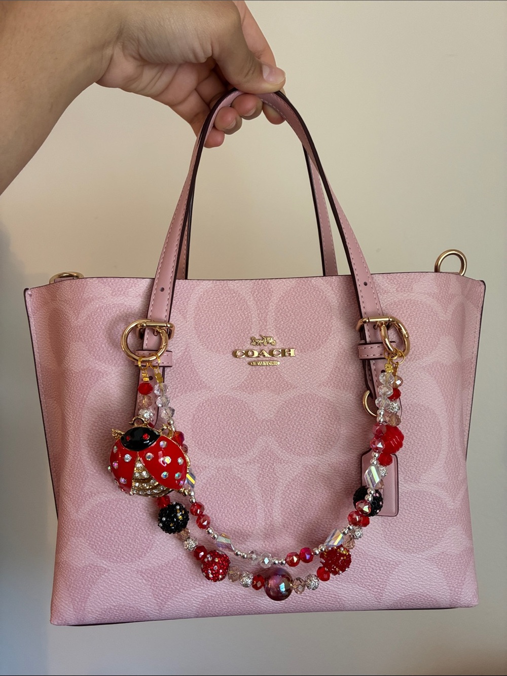 Red Ladybug Crystal Charm Bag Chain